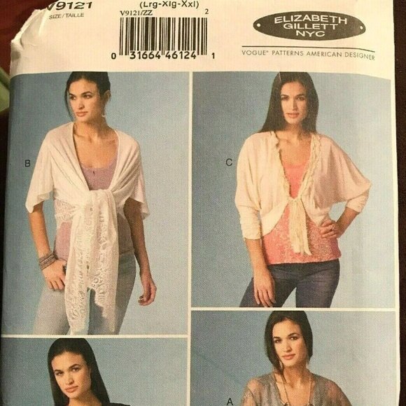 Sewing Pattern Vogue V9121 Elizabeth Gillett Jacket Shrugs Boleros L-XXL16-26 UC - Picture 10 of 10